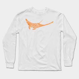 Orange manta ray tattoo style black background Long Sleeve T-Shirt